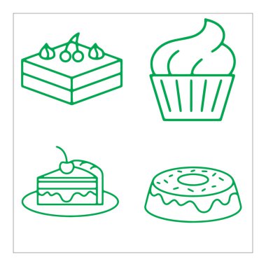 cupcake, cake ve kek ikonu seti, çizgi, vektör, özet biçimi