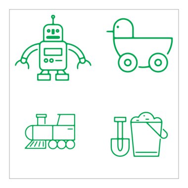 Robot ve oyuncak doğrusal simgeleri ayarlandı. Robot, robot ve robot. İnce çizgi vektör çizimleri. ince çizgi sembolleri