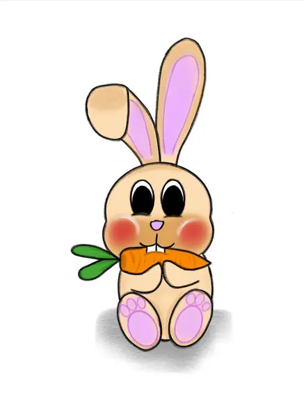 Sevimli Tavşan Havuç Yiyen Vektör İllüstrasyonu