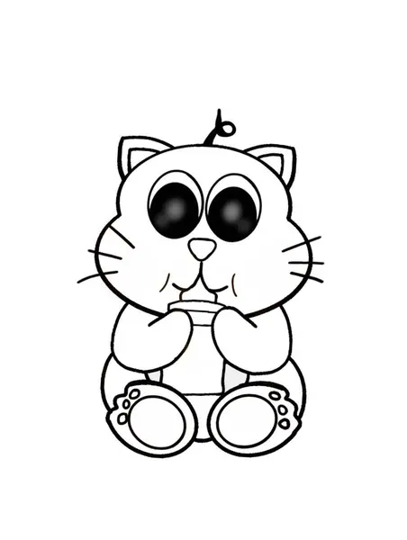 Çizgi film kedisi süt resmi içiyor.