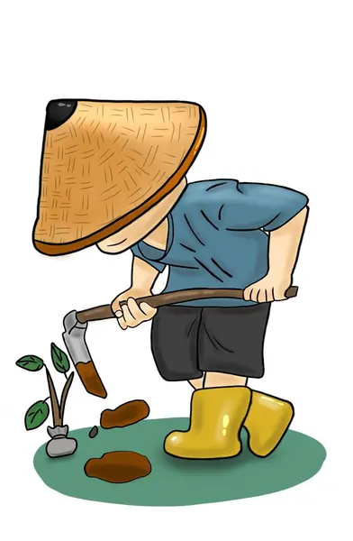 Çiftçi bahçeye ağaç dikiyor.