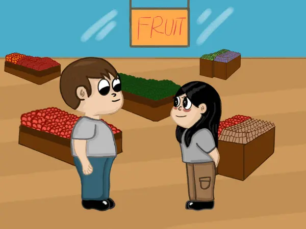 Marketteki kız ve erkek. 