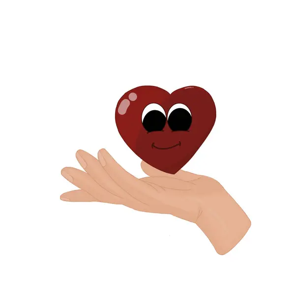 El ve kalp beyaz arkaplan karikatür çizimi