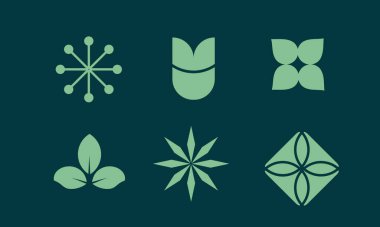 Dört basit simge seti, çiçek ve yaprak, vektör illüstrasyonu