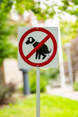 Halk parkında köpek kakası tabelası yok. Bulanık arkaplan.