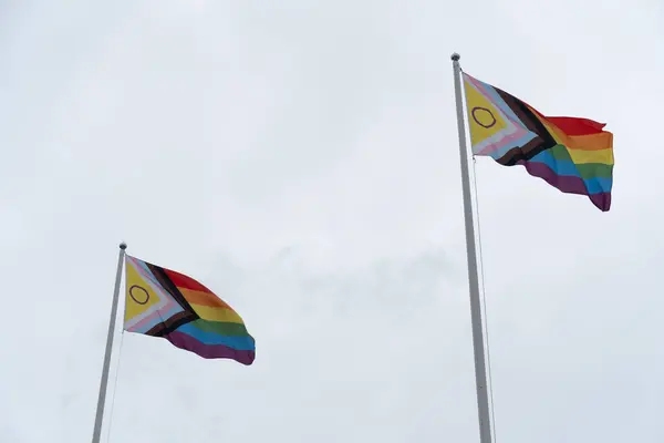 Gökyüzünde sallanan iki Gurur Bayrağı Aşk Sembolizmini Gösteriyor