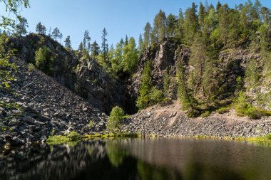 Serene Gölü Kayalık Arazi 'de Yeşil Ormanı Yansıtır