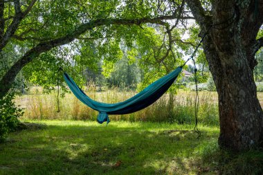İki Büyük Ağacın Altında Rahatlatıcı Hamak