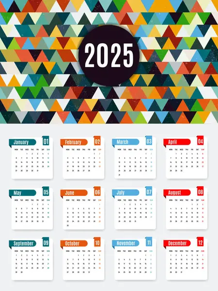 Geometrik Üçgen Grunge Deseni Soyut arkaplan ile 2025 Takvim Tasarımı