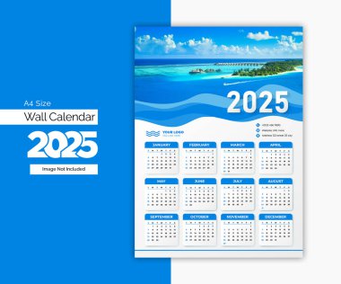Soyut 2025 Duvar Takvimi Tasarım Şablonu, A4 Boyut, Aylık Planlama Güzel Tasarım.