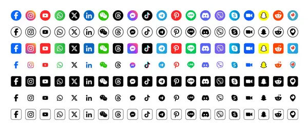 Tasarımlarınız için bir dizi popüler uluslararası sosyal medya simgesi.