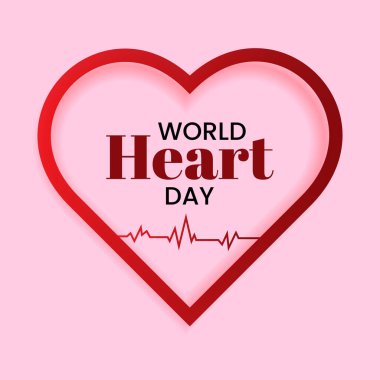 Kalp atışı işareti olan Dünya Kalp Günü tasarımı, kalp şekli, gölge etkisi