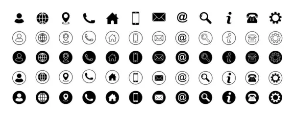 Kişi simgeleri, iş simgeleri, web simgesi koleksiyonu, profil sembolü, ev, konum, çağrı, posta, arama, dünya, telefon, bilgi, sohbet, web sitesi simgesi. Kişi ve web simgesi belirleme vektörü.