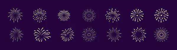 Havai fişek ikonu seti, Festival altın havai fişek koleksiyonu, tatiller, Noel, doğum günü ve yeni yıl tasarımları için izole edilmiş havai fişek ikonları, dekoratif unsurlar, yıldız patlaması ve parıltılı semboller..