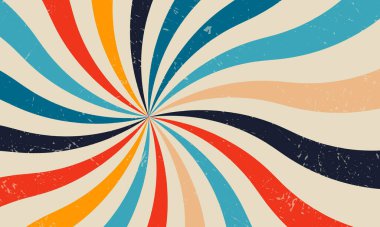 Retro vintage spiral dalgalı ışınlar güneş patlaması arkaplan desenli radyal spiral çizgiler patlamış karikatür deseni grunge desen sirk karnavalı yaz arkaplan çizimi tasviri harika retro girdap patlaması.