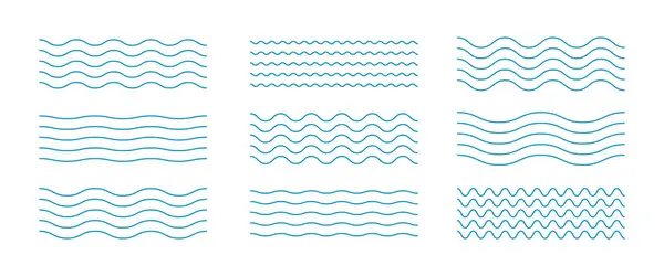 Dalgalar dalga süsleme desenini belirledi. Vektör zigzag ve dalgalı yatay düzenlenebilir altçizgi arkaplanı. Su desenli sınır tasarım element vektör simgesi belirlendi.