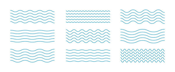 Waves line set wave ornament pattern. vector zigzag and wavy horizontal editable underline background. Water pattern border design element vector icon set.