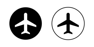 Uçak modu simgesi yuvarlak. Uçuş kipi simgesi seti, uçak simgesi simgesi siyah beyaz daire yuvarlak şekil, ulaşım, seyahat düz simgesi şeffaf arkaplan, vektör illüstrasyonu.