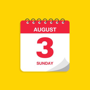 3 Ağustos tarihli gündüz takvimi. Takvim simgesi vektör illüstrasyonu. Olay takvimi anımsatıcı, iş toplantısı programı, randevu tarihi sembolü, sayfa takvimi planlayıcısı işareti, son tarih şablonu.