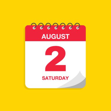 2 Ağustos tarihli gündüz takvimi. Takvim simgesi vektör illüstrasyonu. Olay takvimi anımsatıcı, iş toplantısı programı, randevu tarihi sembolü, sayfa takvimi planlayıcısı işareti, son tarih şablonu.