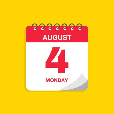 4 Ağustos tarihli gündüz takvimi. Takvim simgesi vektör illüstrasyonu. Olay takvimi anımsatıcı, iş toplantısı programı, randevu tarihi sembolü, sayfa takvimi planlayıcısı işareti, son tarih şablonu.