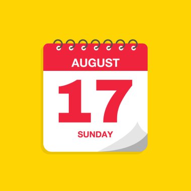 17 Ağustos tarihli gündüz takvimi. Takvim simgesi vektör illüstrasyonu. Olay takvimi anımsatıcı, iş toplantısı programı, randevu tarihi sembolü, sayfa takvimi planlayıcısı işareti, son tarih şablonu.