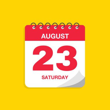 23 Ağustos tarihli gündüz takvimi. Takvim simgesi vektör illüstrasyonu. Olay takvimi anımsatıcı, iş toplantısı programı, randevu tarihi sembolü, sayfa takvimi planlayıcısı işareti, son tarih şablonu.