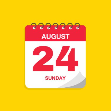 24 Ağustos tarihli gündüz takvimi. Takvim simgesi vektör illüstrasyonu. Olay takvimi anımsatıcı, iş toplantısı programı, randevu tarihi sembolü, sayfa takvimi planlayıcısı işareti, son tarih şablonu.