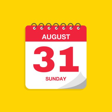 31 Ağustos tarihli günlük takvim. Takvim simgesi vektör illüstrasyonu. Olay takvimi anımsatıcı, iş toplantısı programı, randevu tarihi sembolü, sayfa takvimi planlayıcısı işareti, son tarih şablonu.
