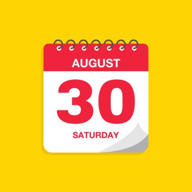 30 Ağustos tarihli günlük takvim. Takvim simgesi vektör illüstrasyonu. Olay takvimi anımsatıcı, iş toplantısı programı, randevu tarihi sembolü, sayfa takvimi planlayıcısı işareti, son tarih şablonu.