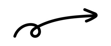 Uzun kavisli el çizimi ok vektörü, şeffaf arkaplanda basit bir karalama sağ ok. Yön sembolü, ok işareti işaretleme biçimi, vektör illüstrasyonu.