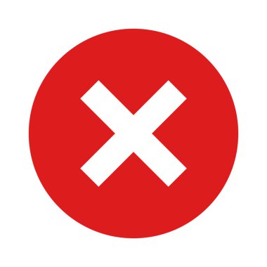 Kızıl haç işareti simgesi. Basit düz çarpı işareti işaret düğmesi vektör çizimi, kırmızı haç, veya daire şeklinde x sembolü, beyaz arkaplanda izole edilmiş çapraz işaret işareti