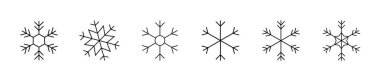 Kar taneleri, kar taneleri ince çizgi basit siyah ikon paketleri, Noel ve kış kar taneleri yatay şablonlar, kar taneleri ikonları, kış için vektör çizim sembolleri ve Noel tasarımları.