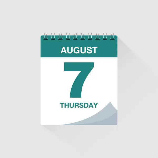 7 Ağustos tarihli gündüz takvimi. Takvim simgesi vektörü. Olay takvimi anımsatıcı, iş toplantısı düzenleyici, son teslim tarihi şablonu, randevu tarihi sembolü, sayfa takvim planlayıcısı imzası.