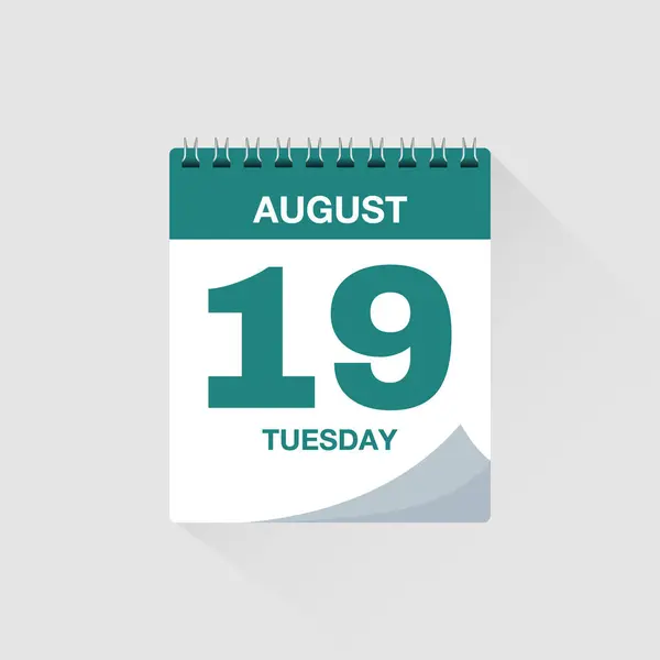 19 Ağustos tarihli gündüz takvimi. Takvim simgesi vektörü. Olay takvimi anımsatıcı, iş toplantısı düzenleyici, son teslim tarihi şablonu, randevu tarihi sembolü, sayfa takvim planlayıcısı imzası.