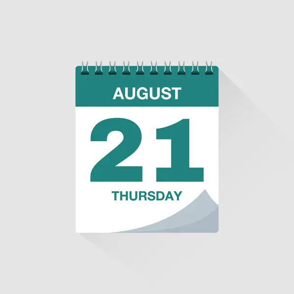 Tarihi 21 Ağustos olan günlük takvim. Takvim simgesi vektörü. Olay takvimi anımsatıcı, iş toplantısı düzenleyici, son teslim tarihi şablonu, randevu tarihi sembolü, sayfa takvim planlayıcısı imzası.