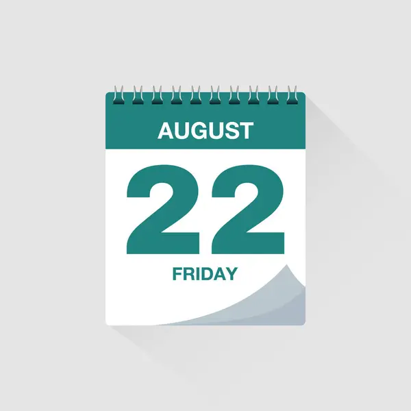 22 Ağustos tarihli gündüz takvimi. Takvim simgesi vektörü. Olay takvimi anımsatıcı, iş toplantısı düzenleyici, son teslim tarihi şablonu, randevu tarihi sembolü, sayfa takvim planlayıcısı imzası.