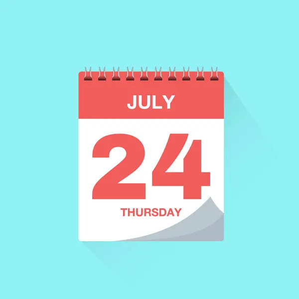 24 Temmuz tarihli gün takvimi, takvim ikonu vektör illüstrasyonu. Olay takvimi anımsatıcı, iş toplantısı programı, randevu tarihi sembolü, sayfa takvimi planlayıcısı işareti, son tarih şablonu.