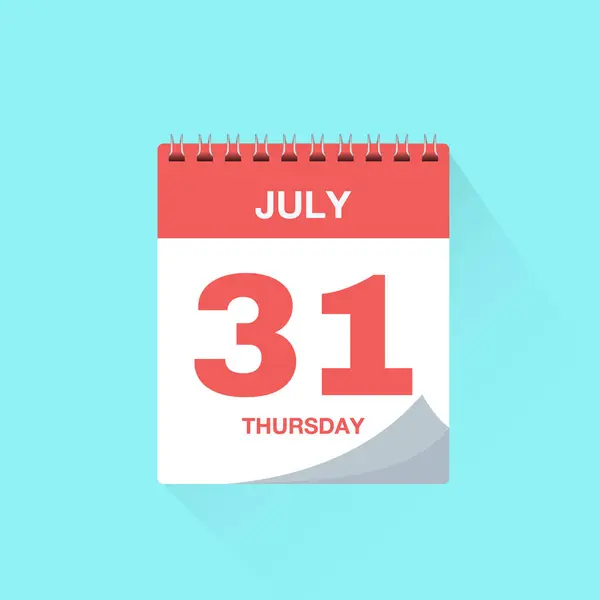 Takvim takvimi 31 Temmuz, takvim ikonu vektör illüstrasyonu. Olay takvimi anımsatıcı, iş toplantısı programı, randevu tarihi sembolü, sayfa takvimi planlayıcısı işareti, son tarih şablonu.