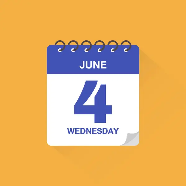 4 Haziran tarihli gündüz takvimi. Takvim simgesi vektörü. Olay takvimi anımsatıcı, iş toplantısı takvimi tarih işareti, son tarih şablonu, randevu tarihi sembolü, sayfa takvim planlayıcısı imzası.