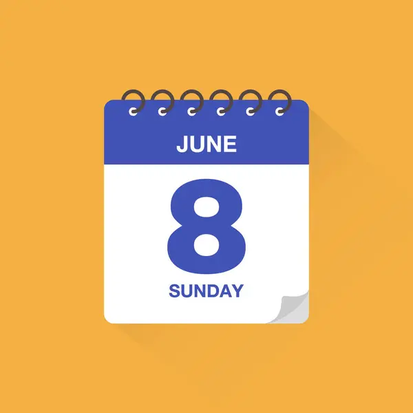 8 Haziran tarihli günlük takvim. Takvim simgesi vektörü. Olay takvimi anımsatıcı, iş toplantısı takvimi tarih işareti, son tarih şablonu, randevu tarihi sembolü, sayfa takvim planlayıcısı imzası.