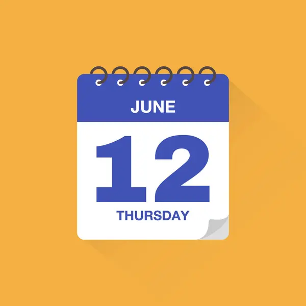 12 Haziran tarihli günlük takvim. Takvim simgesi vektörü. Olay takvimi anımsatıcı, iş toplantısı takvimi tarih işareti, son tarih şablonu, randevu tarihi sembolü, sayfa takvim planlayıcısı imzası.