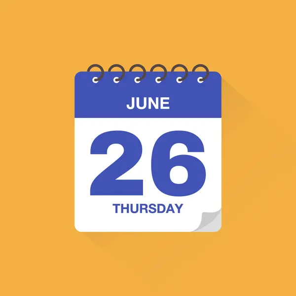 26 Haziran tarihli günlük takvim. Takvim simgesi vektörü. Olay takvimi anımsatıcı, iş toplantısı takvimi tarih işareti, son tarih şablonu, randevu tarihi sembolü, sayfa takvim planlayıcısı imzası.