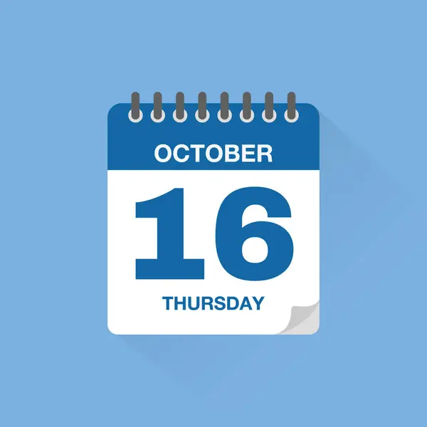 16 Ekim tarihli günlük takvim. Takvim simgesi vektörü. Olay takvimi anımsatıcı, iş toplantısı takvimi tarih işareti, randevu tarihi sembolü, sayfa takvimi planlayıcısı işareti, son tarih şablonu.