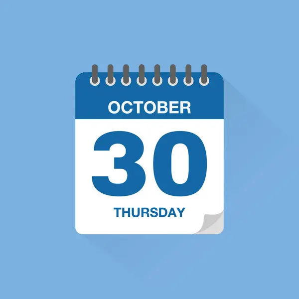 30 Ekim tarihli günlük takvim. Takvim simgesi vektörü. Olay takvimi anımsatıcı, iş toplantısı takvimi tarih işareti, randevu tarihi sembolü, sayfa takvimi planlayıcısı işareti, son tarih şablonu.