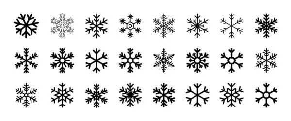 Kar taneleri, kar taneleri ince çizgi, ve koyu ana hatları basit siyah ikon vektör paketi, kış kar taneleri şablonları, kar taneleri ikonları, kış için kar taneleri ve beyaz arka planda izole edilmiş Noel tasarımları.