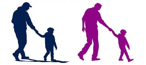 Elleriyle yürüyen aile siluetleri. vektör illüstrasyonu