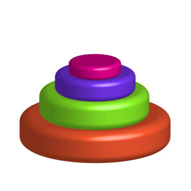 Bir dijital illüstrasyon, siyah bir arkaplana karşı üst üste dizilmiş dört parlak renkli silindirik şekli gösterir. Renkler turuncu, yeşil, mor ve pembe..