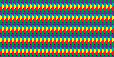 Çapraz çizgiler ve tüm kompozisyon boyunca canlı renk gradyanlarıyla tekrarlayan geometrik deseni içeren büyüleyici bir soyut sanat çalışması keşfedin.