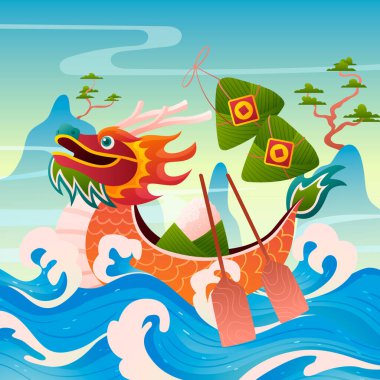 Çin ejderhası teknesi festivali kutlama görüntüsü için gradyan çizimi